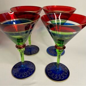 Vintage Pier 1 Set of 4 Martini Glasses, Handpainted, Bohemian, Colorful